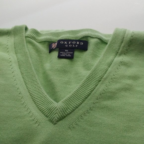 OXFORD Men's Knit Sweater Preppy Apple Green V Neck All Cotton Size XL Holiday - Picture 7 of 8
